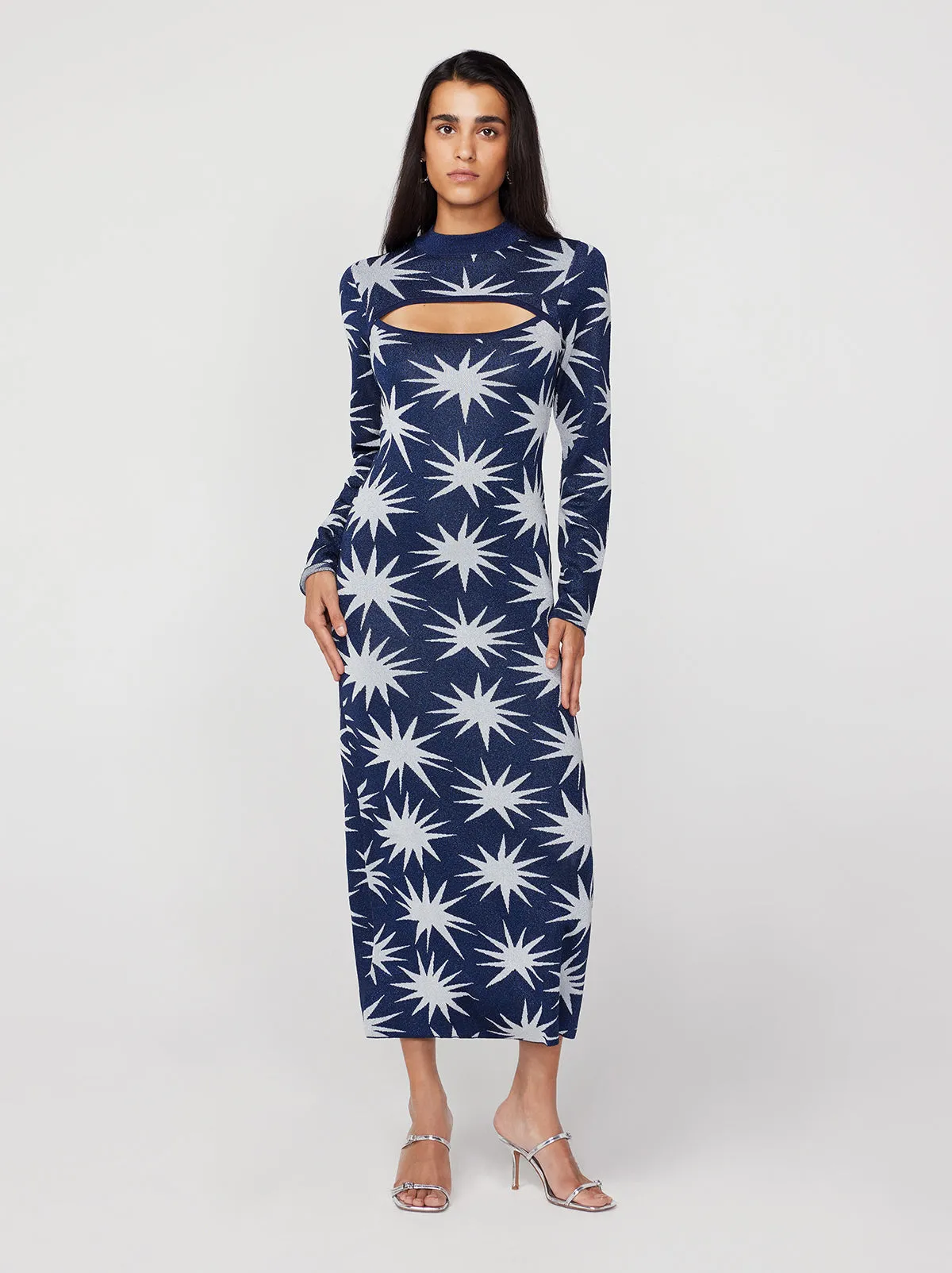 Erin Navy Star Lurex Knit Dress