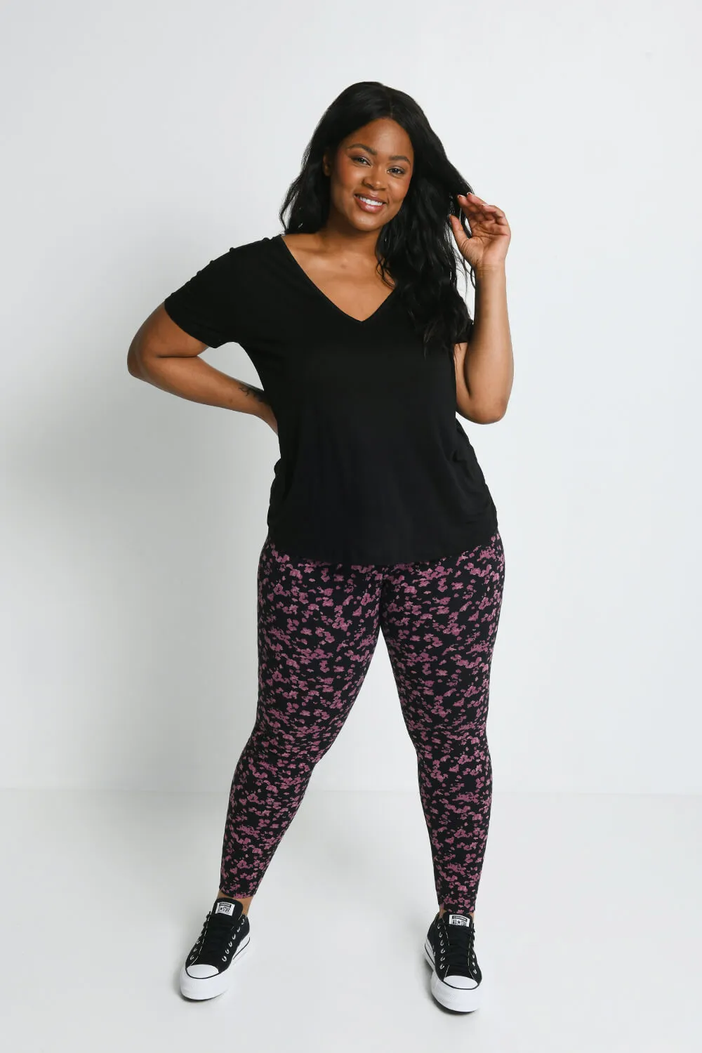 Everyday High Waisted Leggings - Black/Burgundy Floral