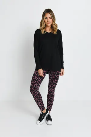 Everyday High Waisted Leggings - Black/Burgundy Floral