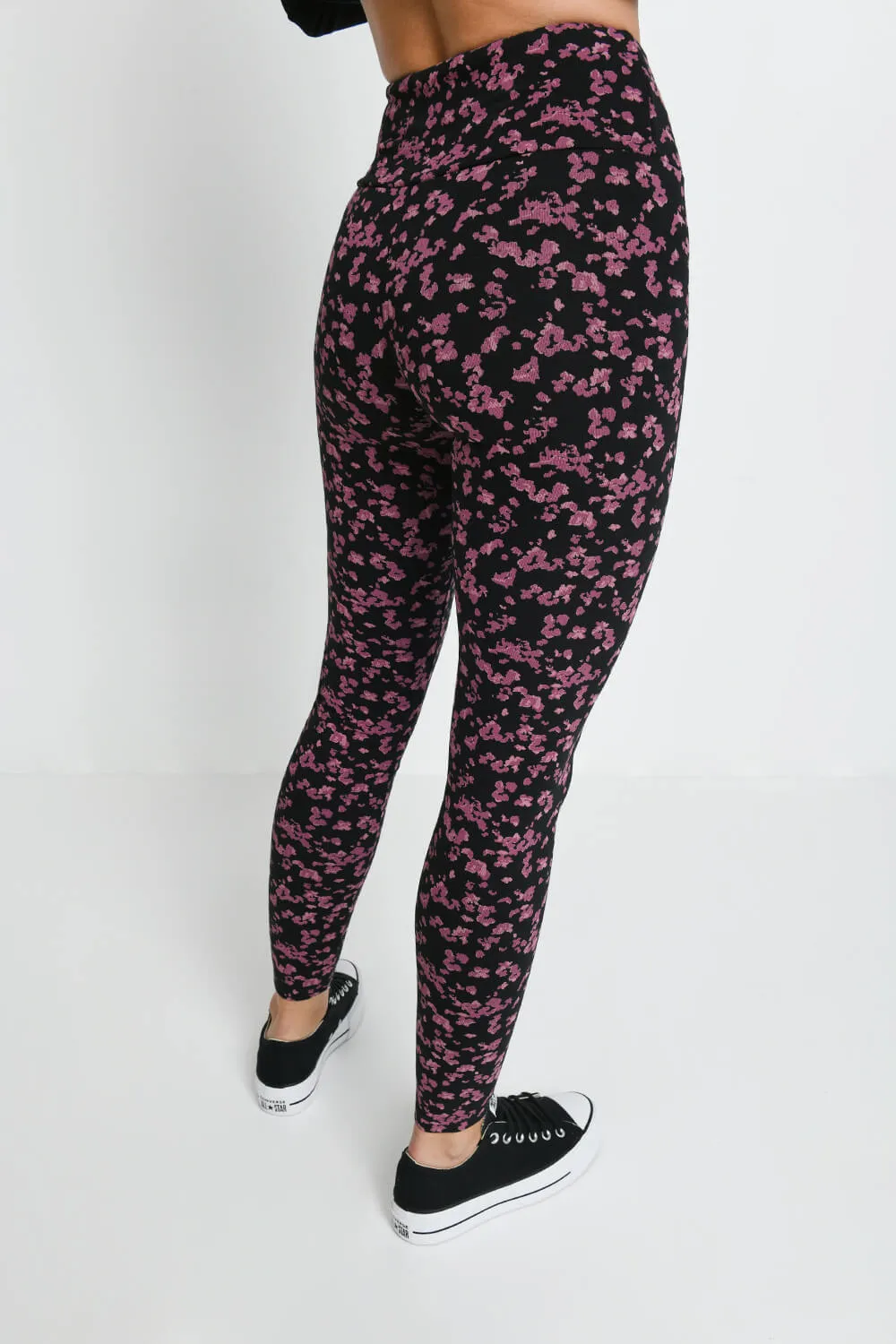 Everyday High Waisted Leggings - Black/Burgundy Floral