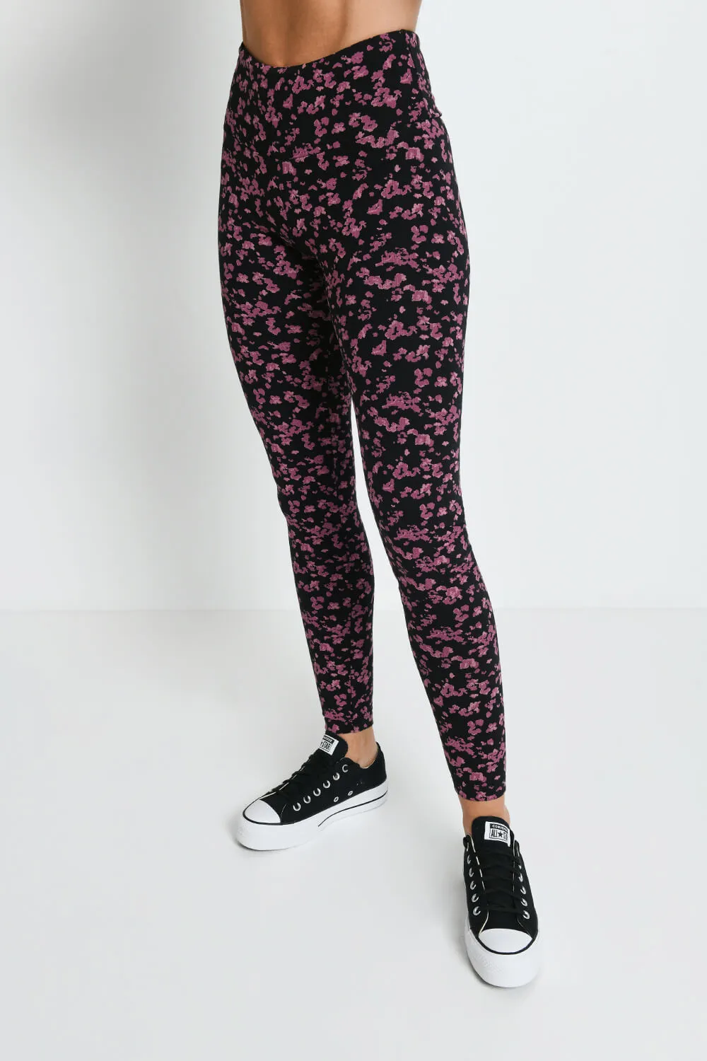 Everyday High Waisted Leggings - Black/Burgundy Floral