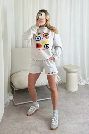 Evil eye marl grey printed sweater shorts loungewear