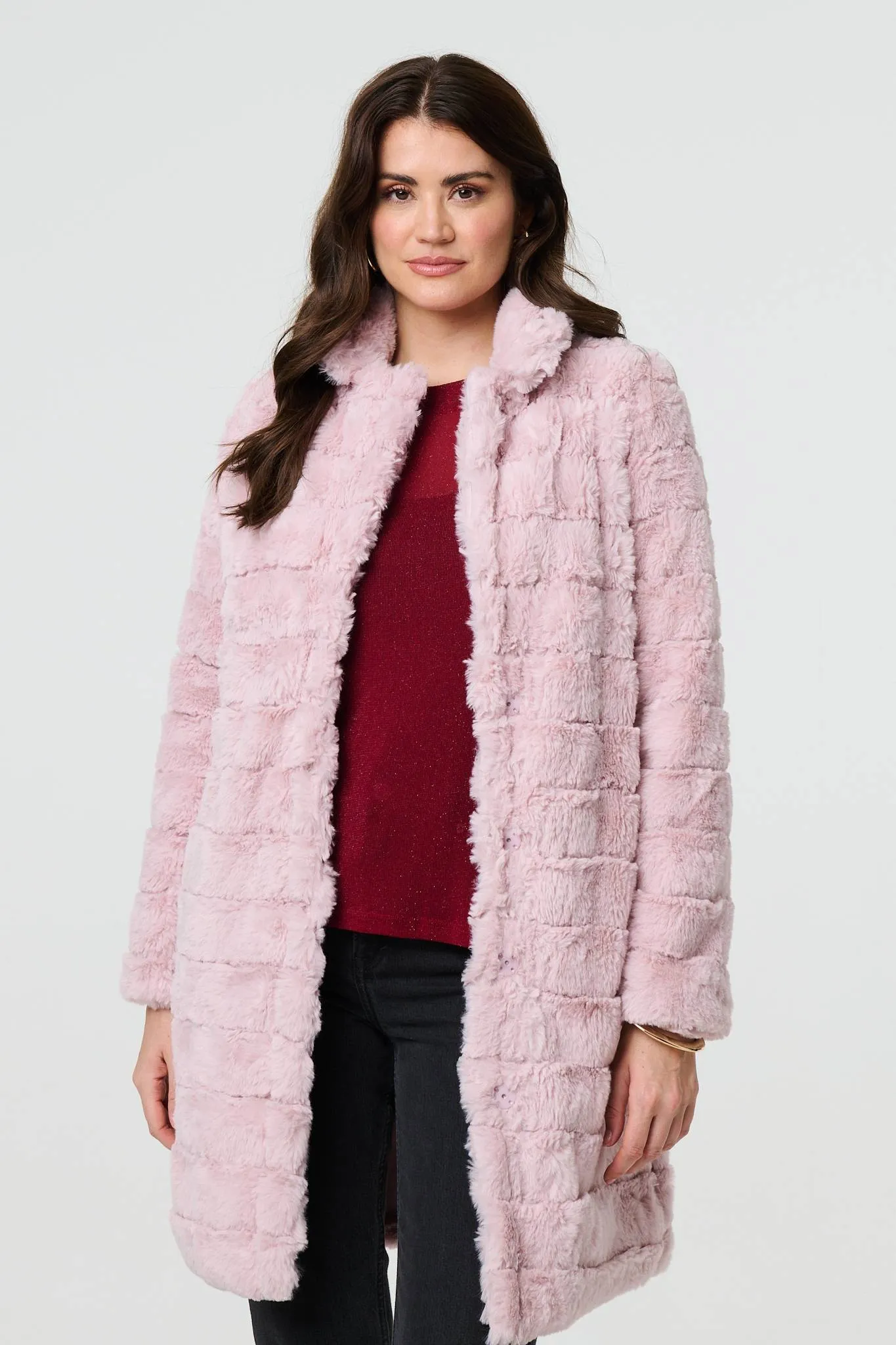 Faux Fur Thigh Length Coat