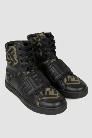 Fendi Kids Black & Brown Leather Logo Trainers