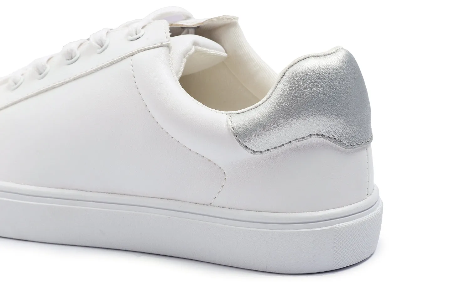 Feversole Women's Featured PU Leather White Silver Lace Up Sneaker