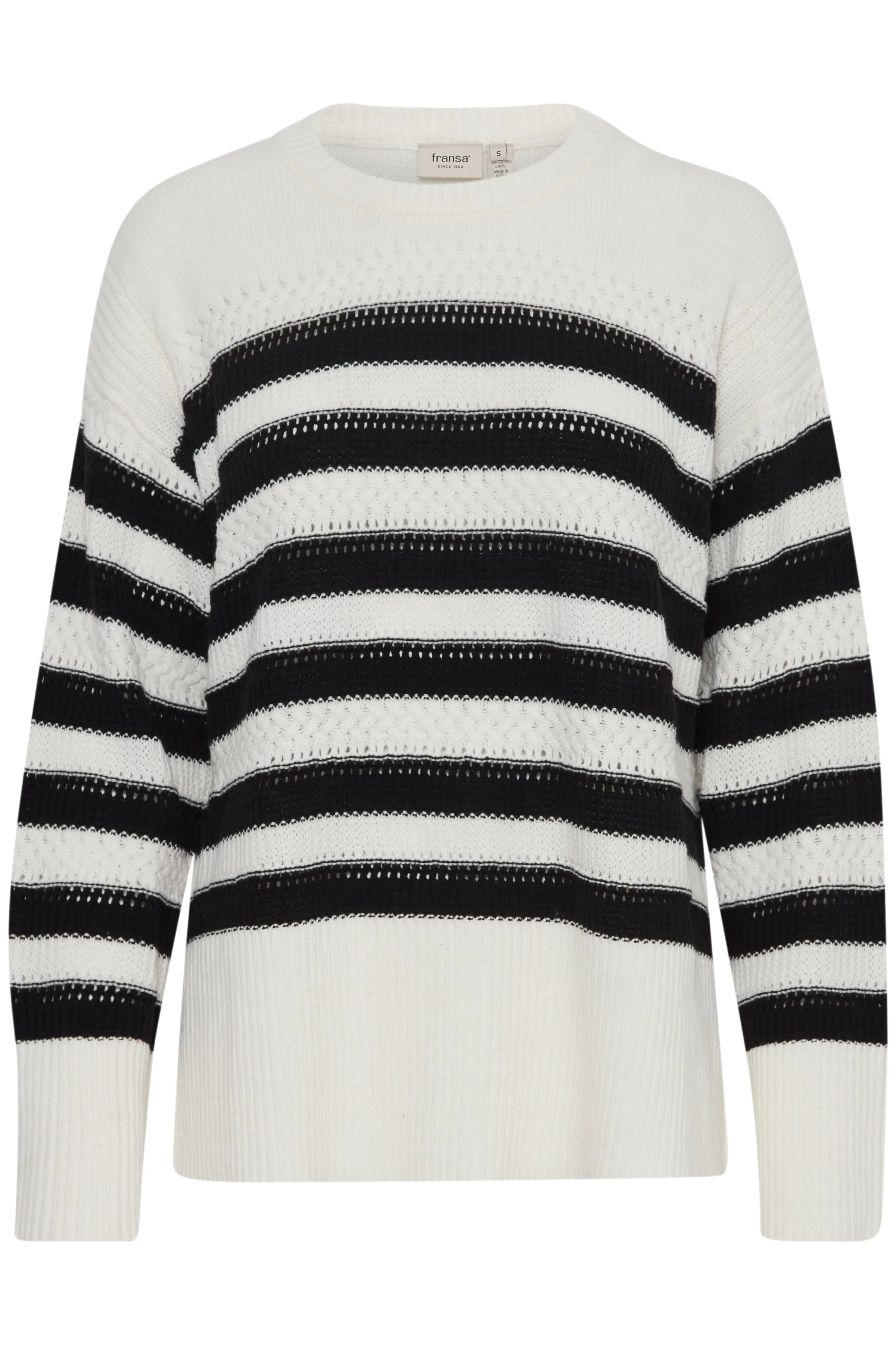 Fransa cotton mix Black and White striped round neck knit  20614173