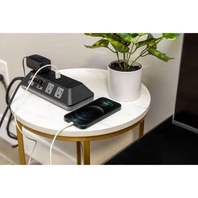 GE 10-Outlet Surge Protector 2 USB-A and 1 USB-C 3540J 4' Braided Cord Black