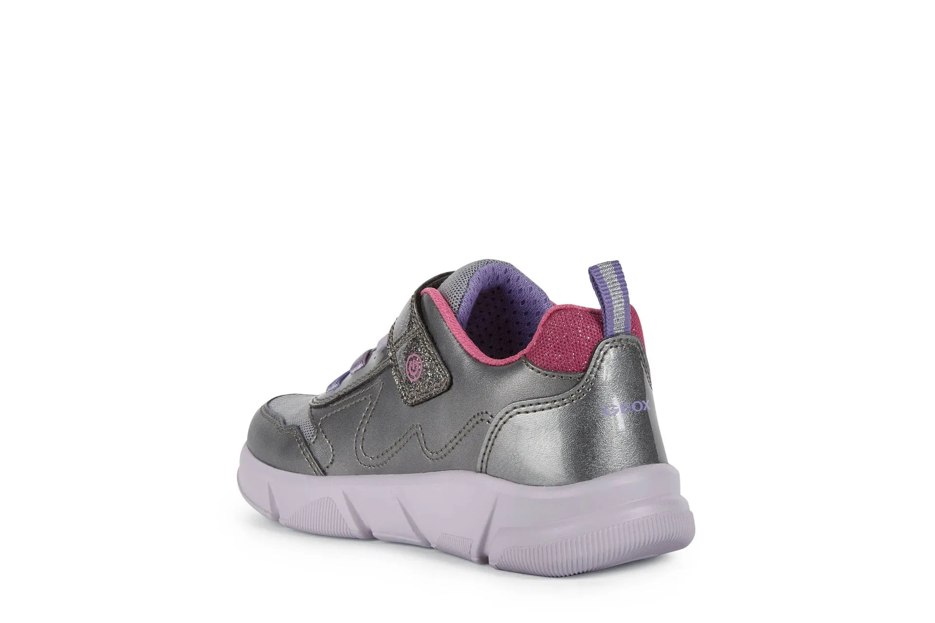 Geox Aril Girls Dark Silver-Lilac Light Up Trainer