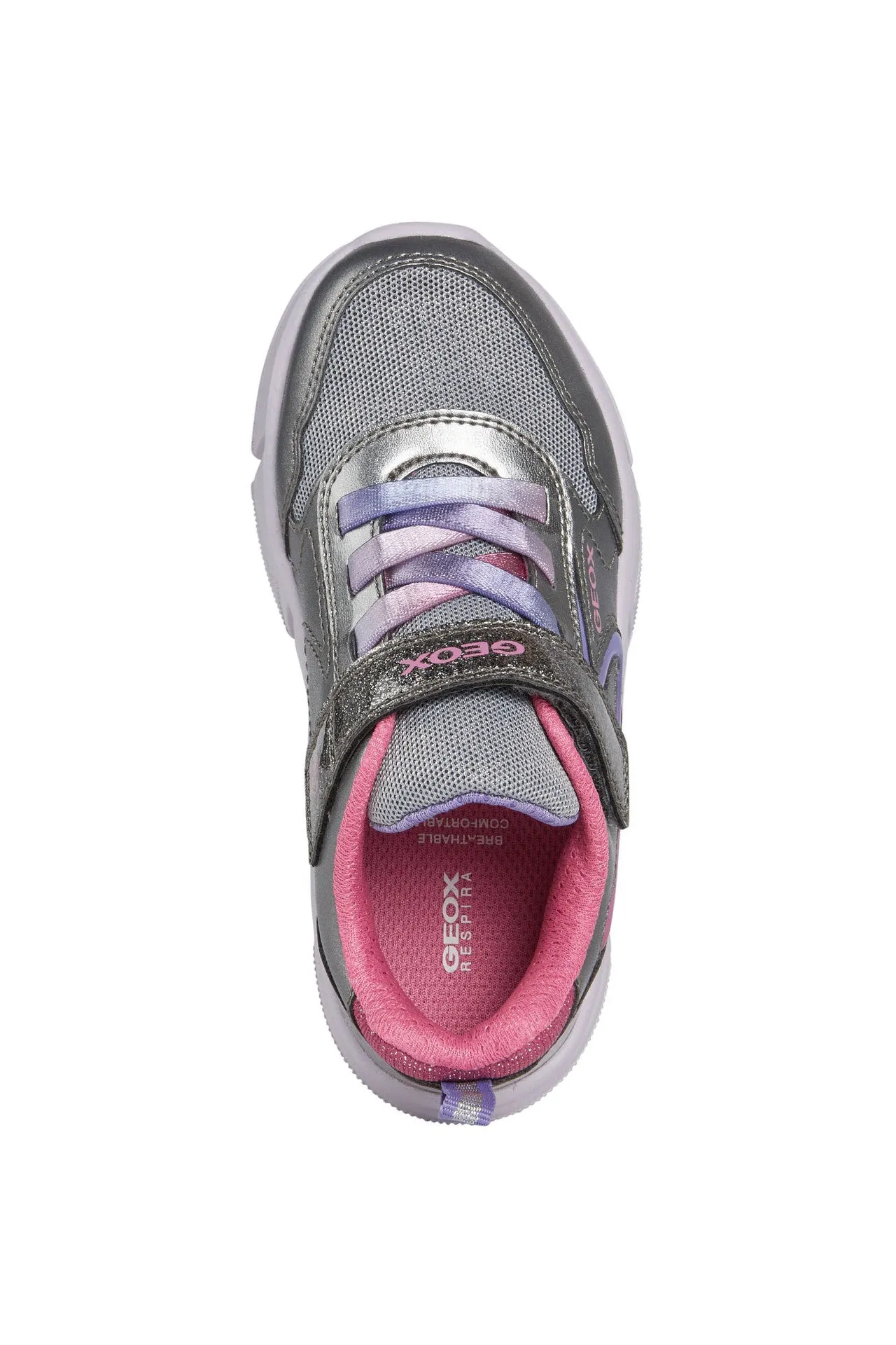 Geox Aril Girls Dark Silver-Lilac Light Up Trainer