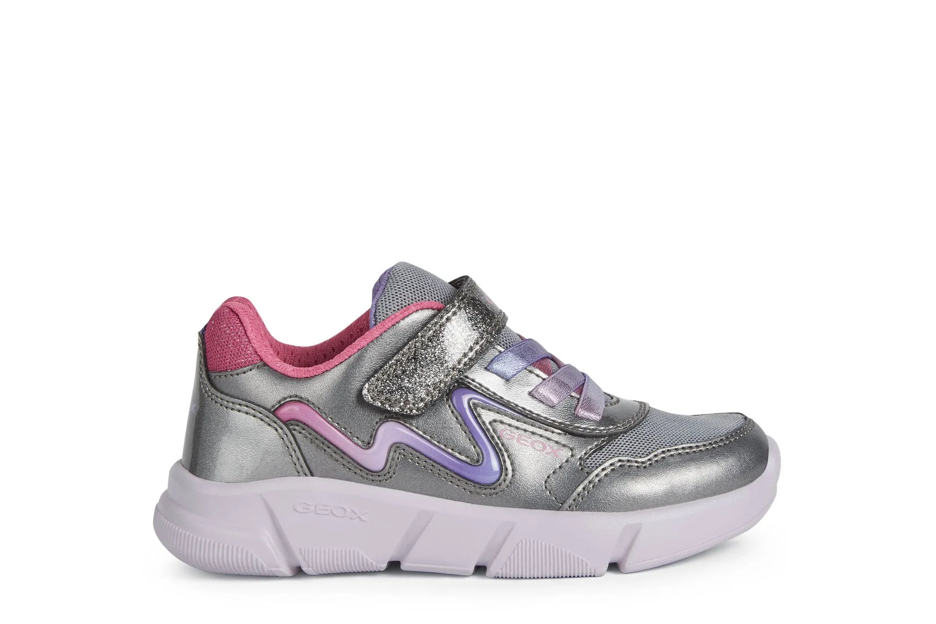 Geox Aril Girls Dark Silver-Lilac Light Up Trainer