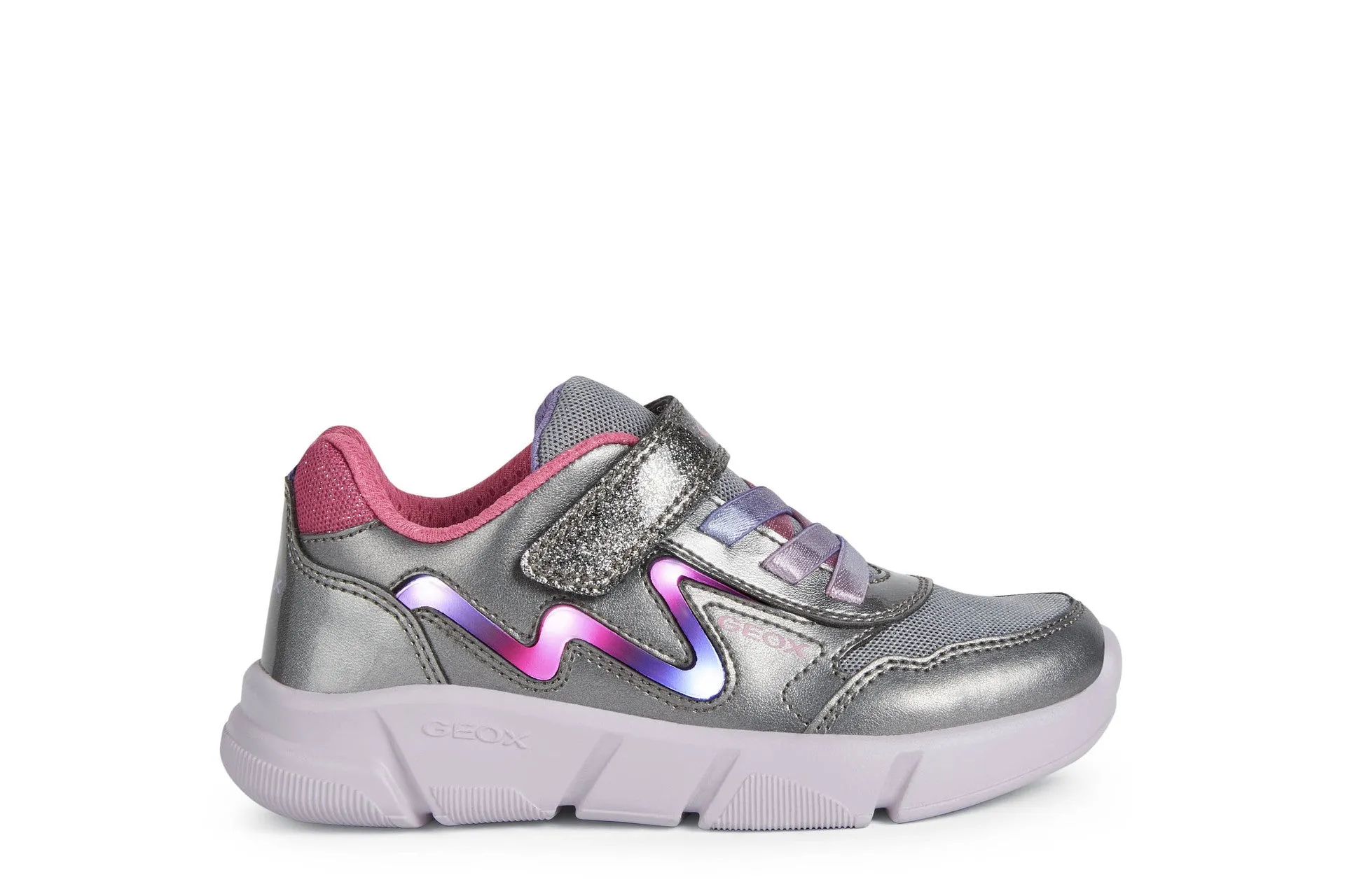 Geox Aril Girls Dark Silver-Lilac Light Up Trainer