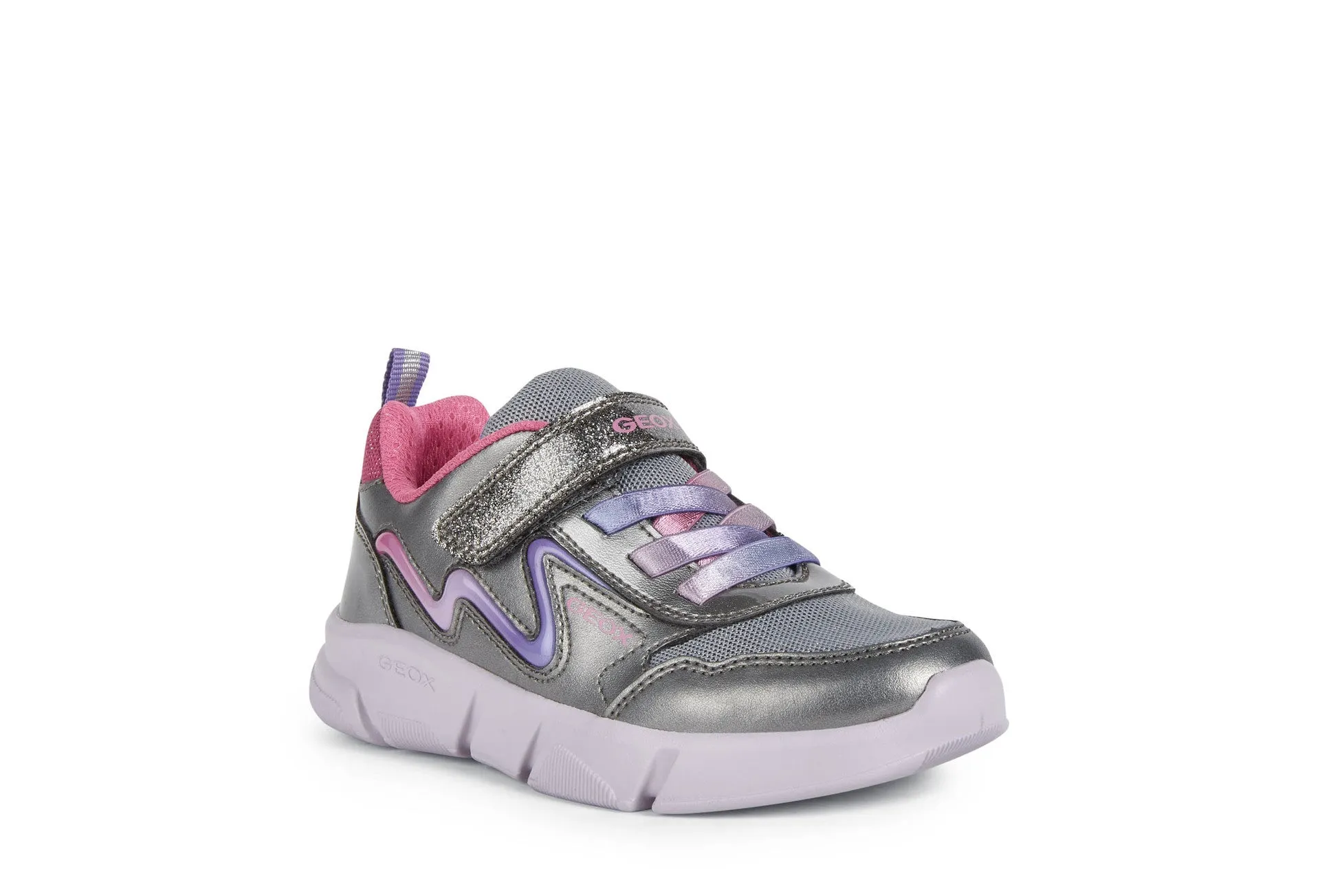 Geox Aril Girls Dark Silver-Lilac Light Up Trainer