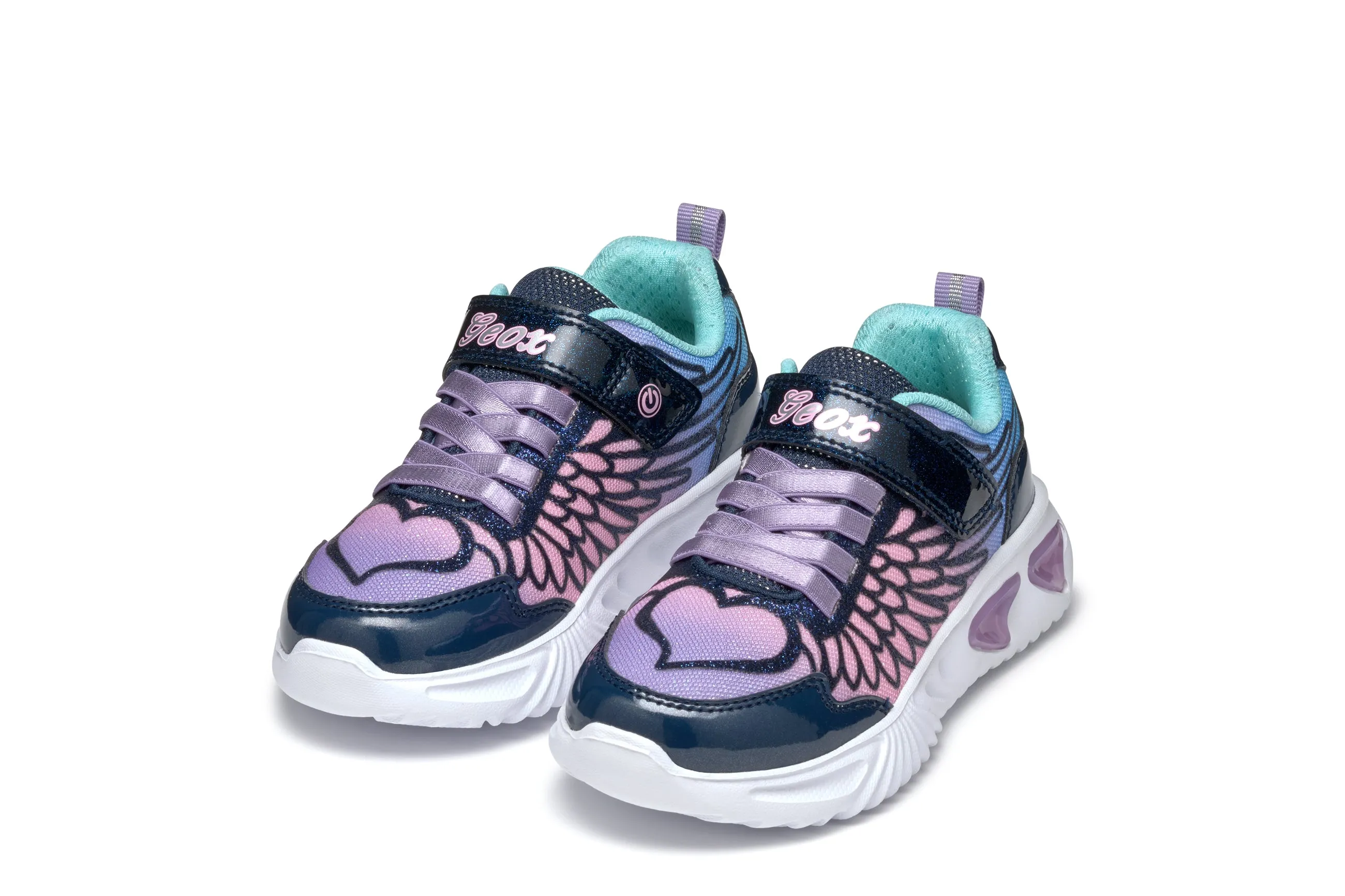 Geox Assister Girls Navy Lilac Lights Trainer