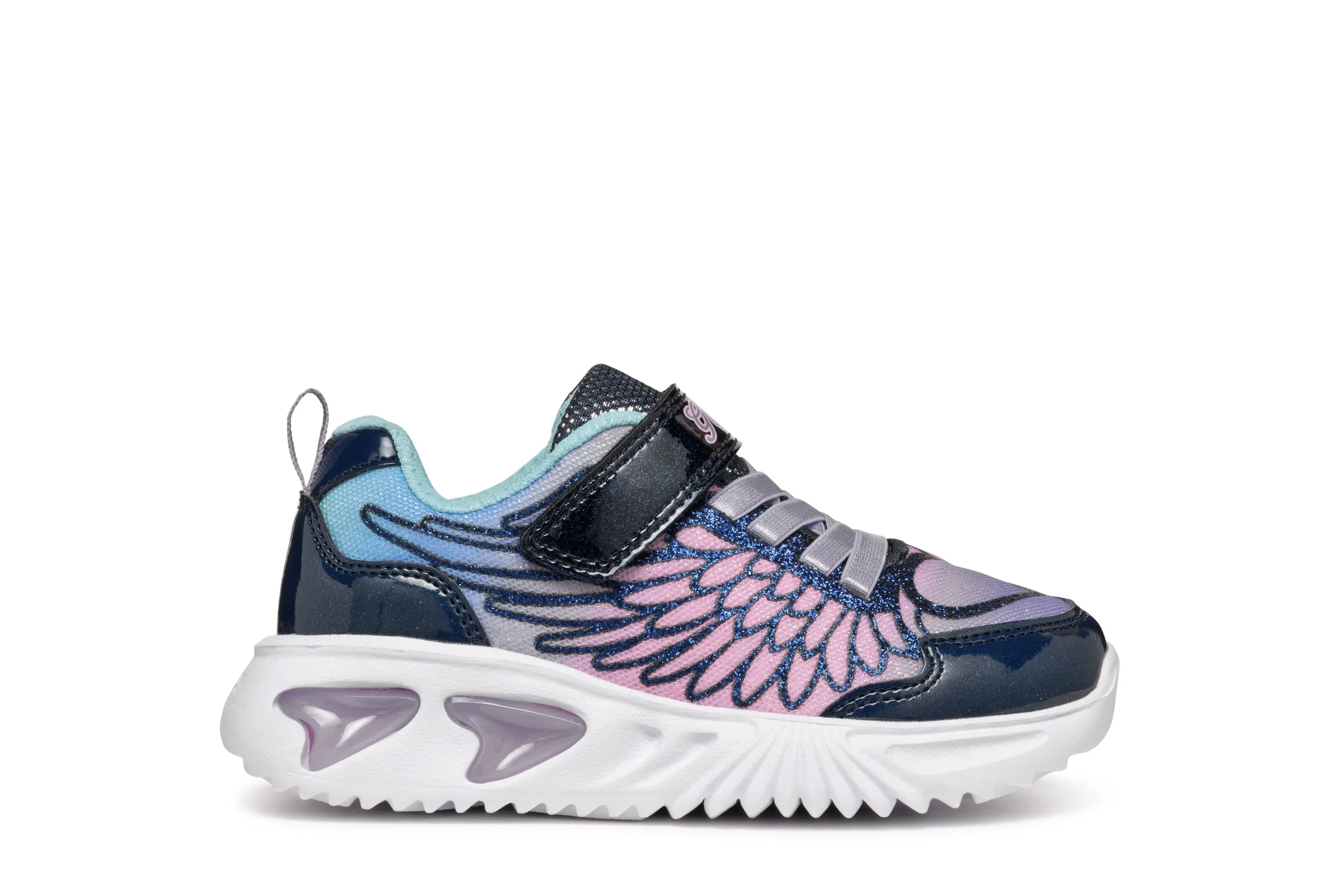 Geox Assister Girls Navy Lilac Lights Trainer