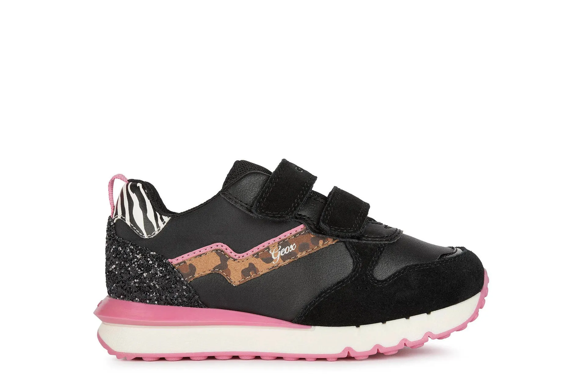 Geox Fastics Girls Black-Fuchsia Animal Print Trainer