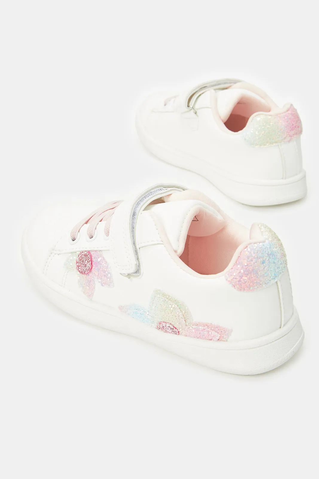 Girls White Floral Trim Sneaker