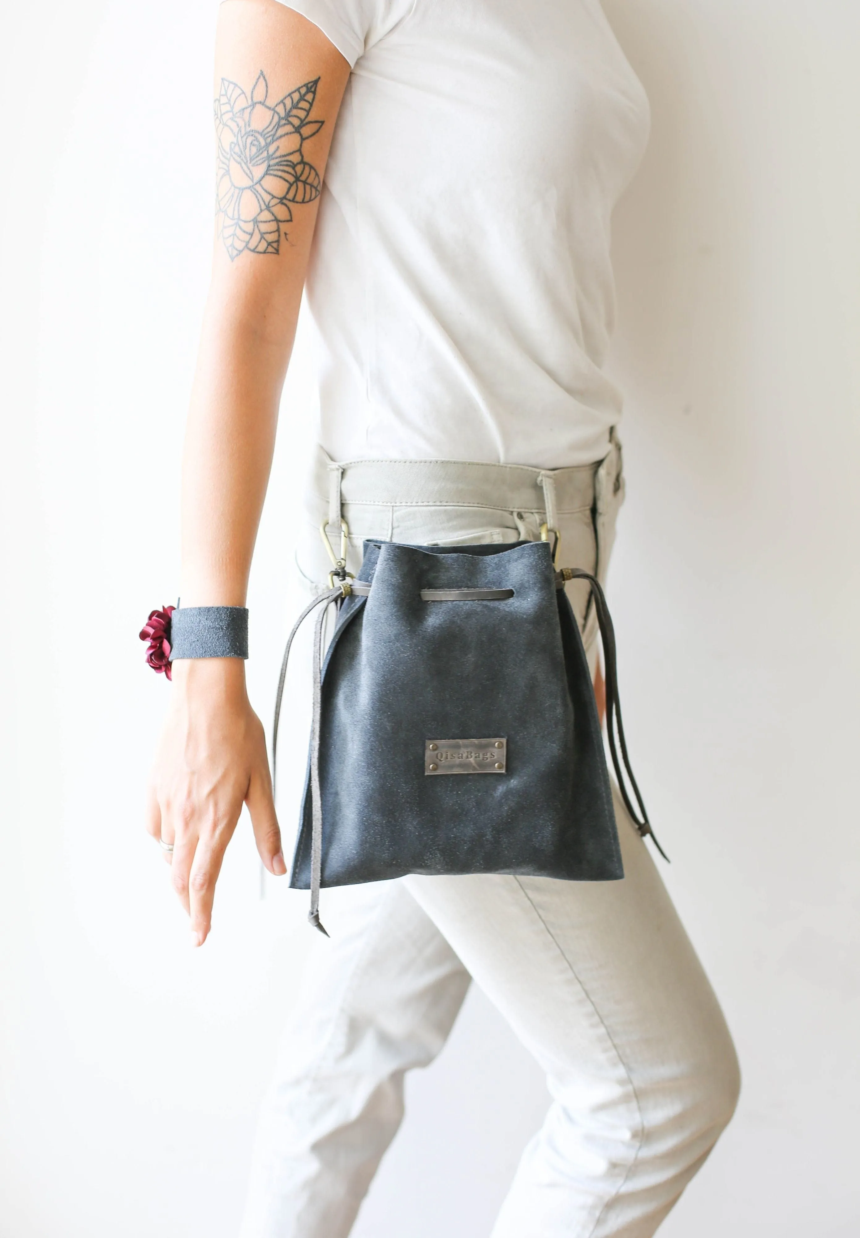 Gray Suede Cross Body Bag