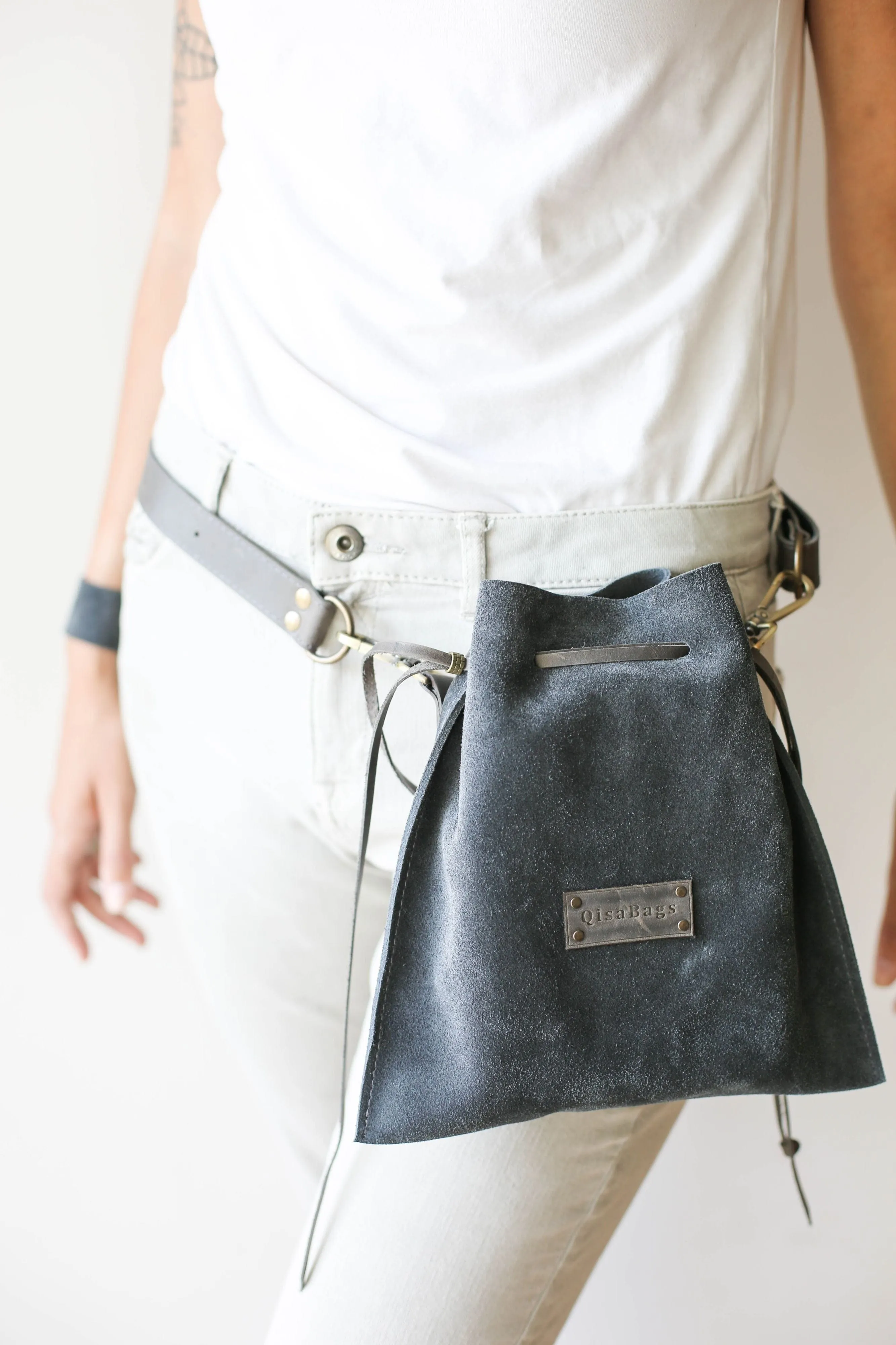 Gray Suede Cross Body Bag