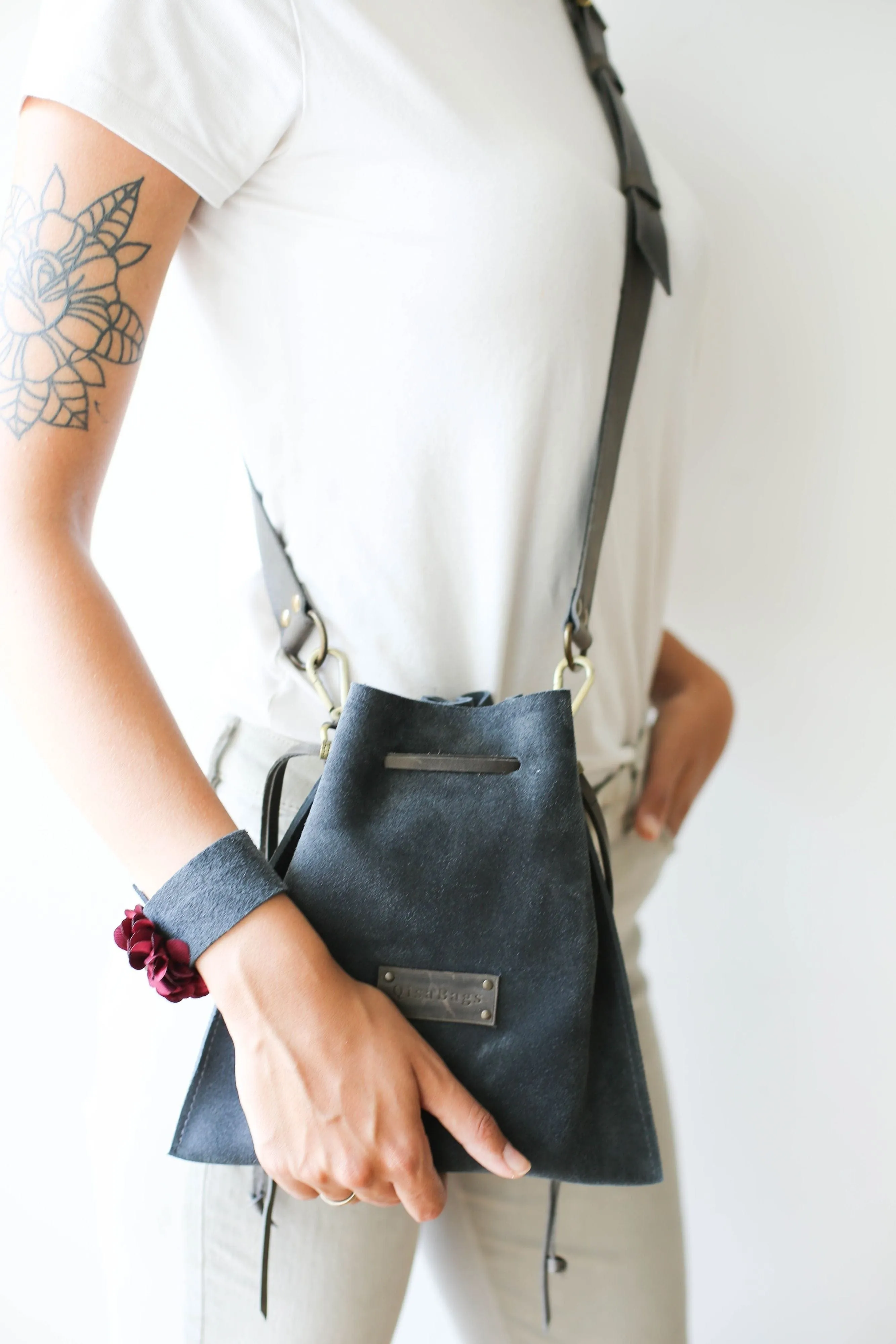 Gray Suede Cross Body Bag