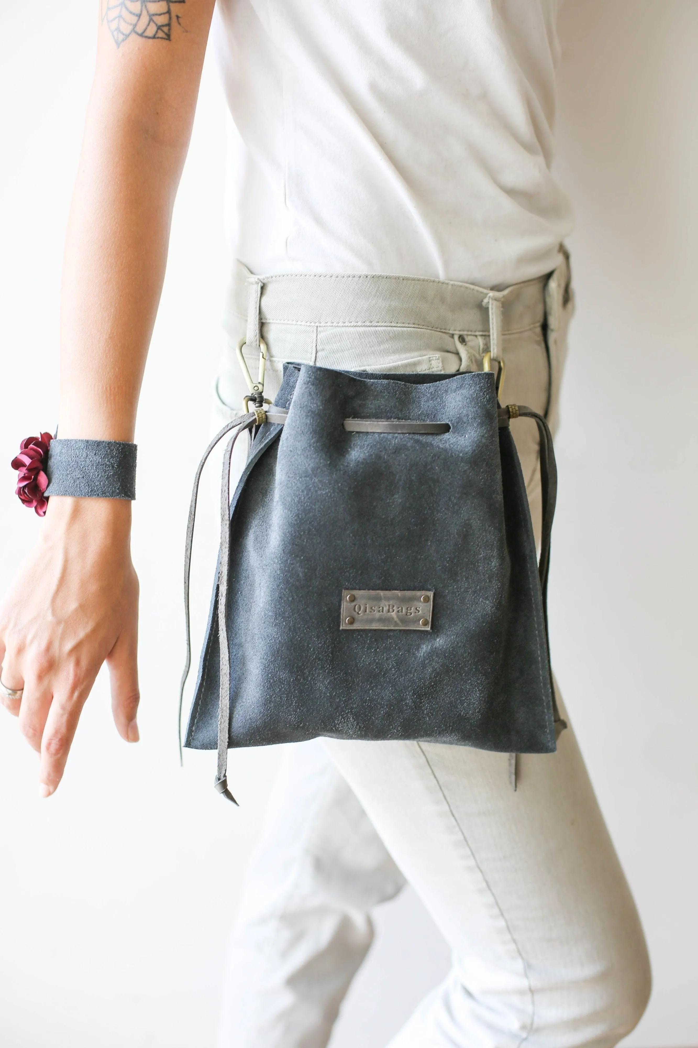 Gray Suede Cross Body Bag