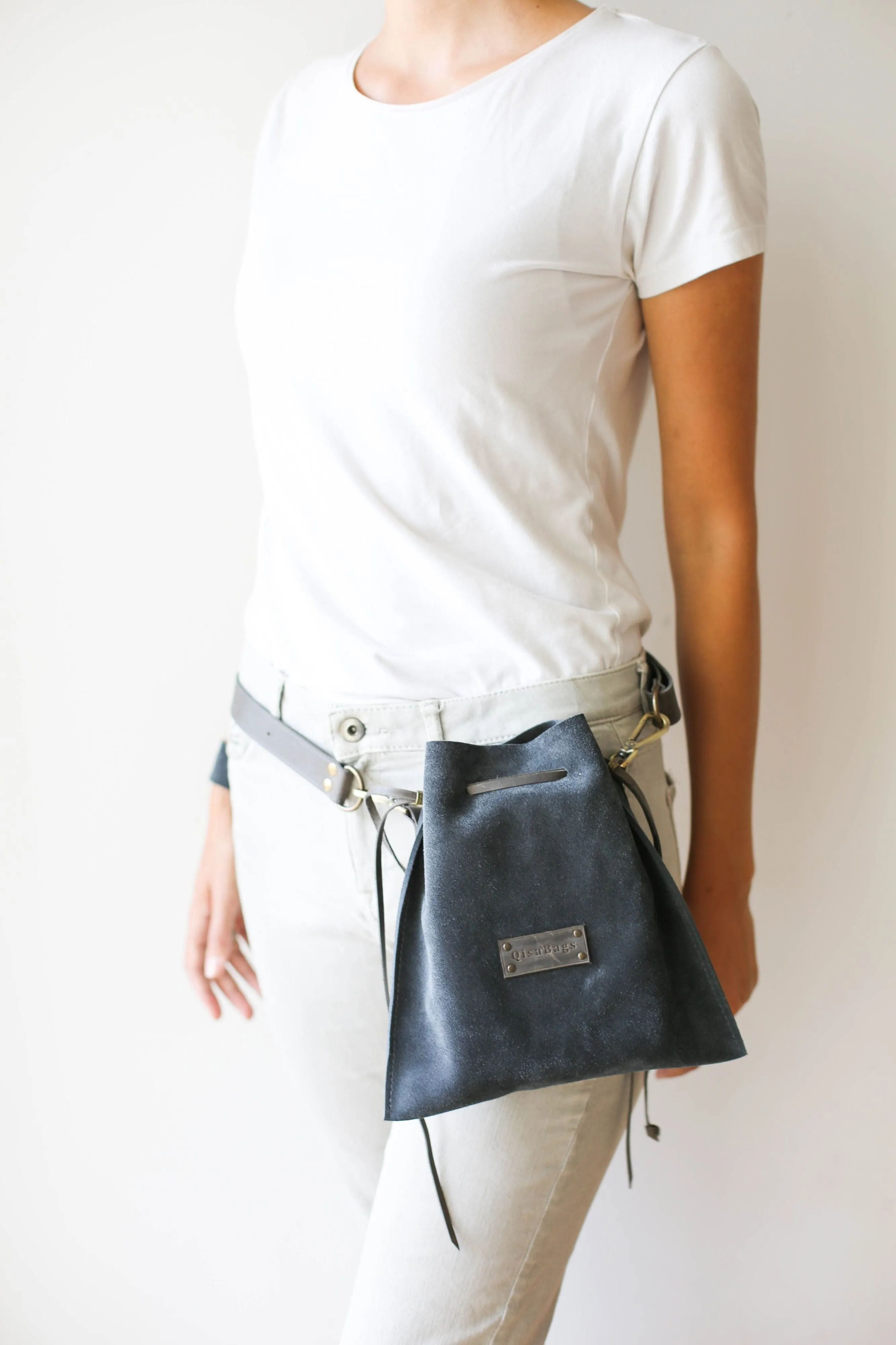 Gray Suede Cross Body Bag