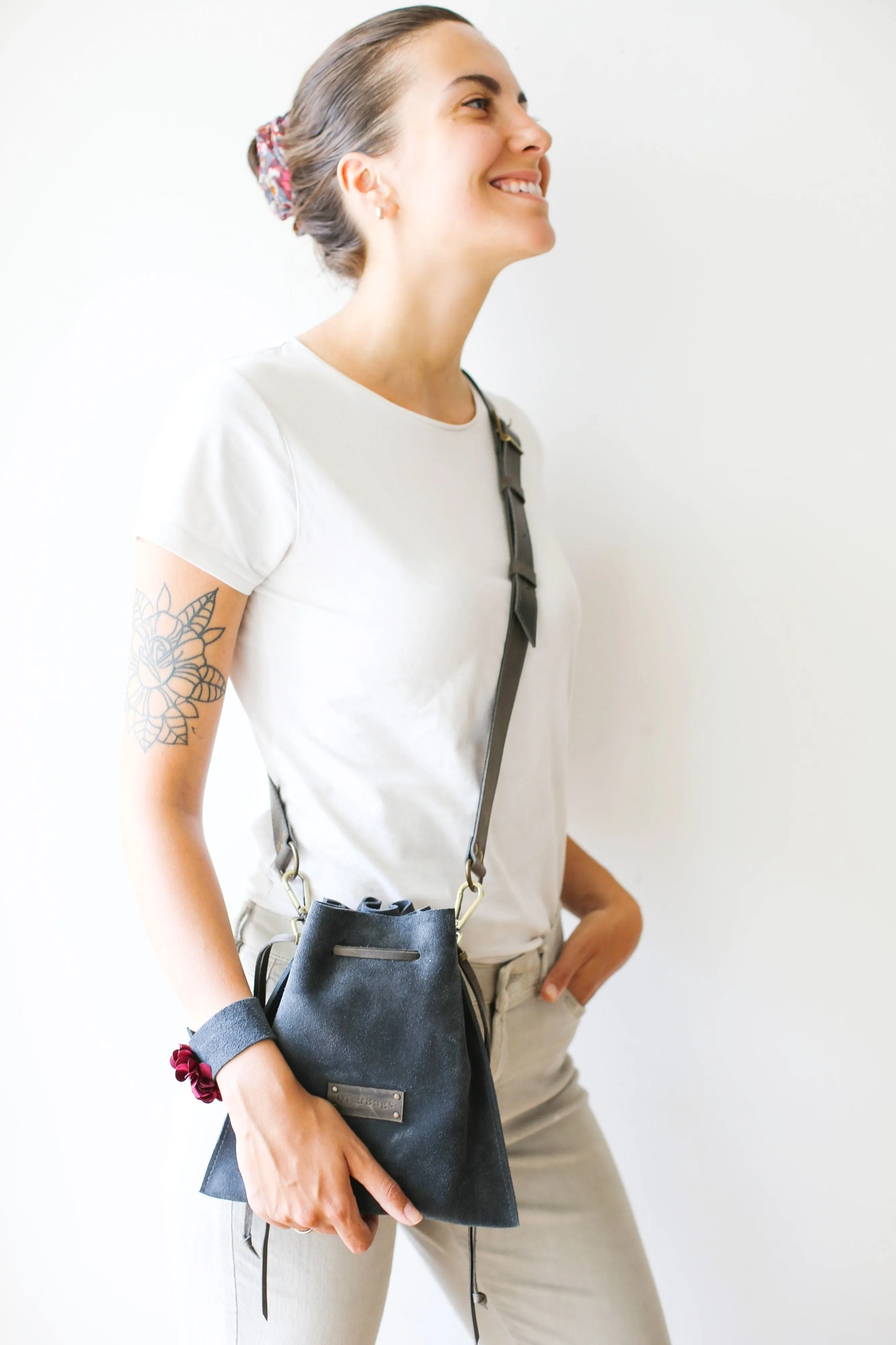 Gray Suede Cross Body Bag