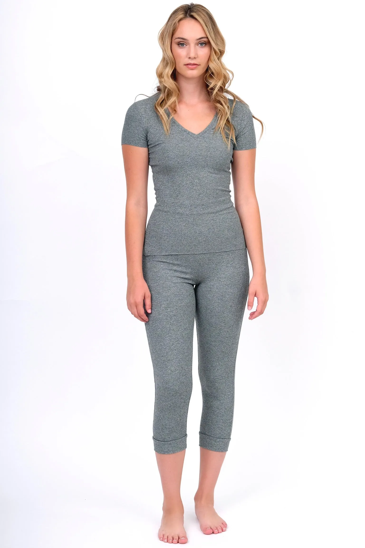 Grey High Waist Ribbed Leggings