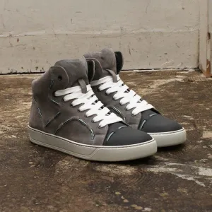 Grey Suede Leather High Top Trainers