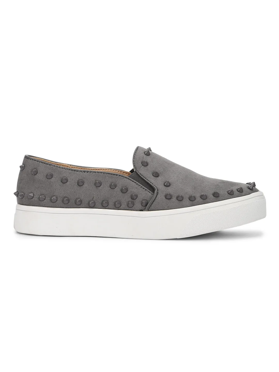 Grey Suede Studded Slip-On Sneakers