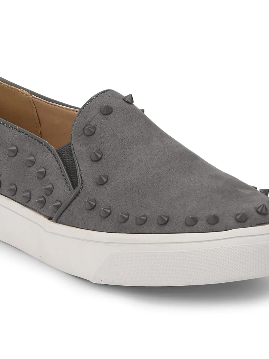 Grey Suede Studded Slip-On Sneakers