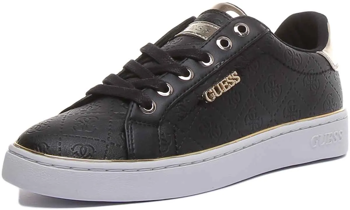 Guess Beckie Women's Lace Up Casual Sneakers In Black Gold