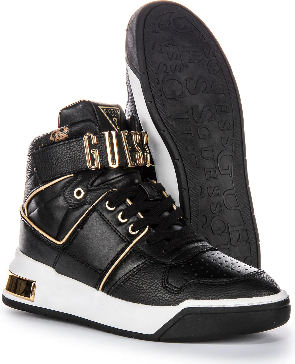 Guess Corten Hi Sneakers In Black Brown For Women