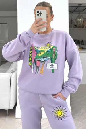 Hollywood lilac printed sweater loungewear set