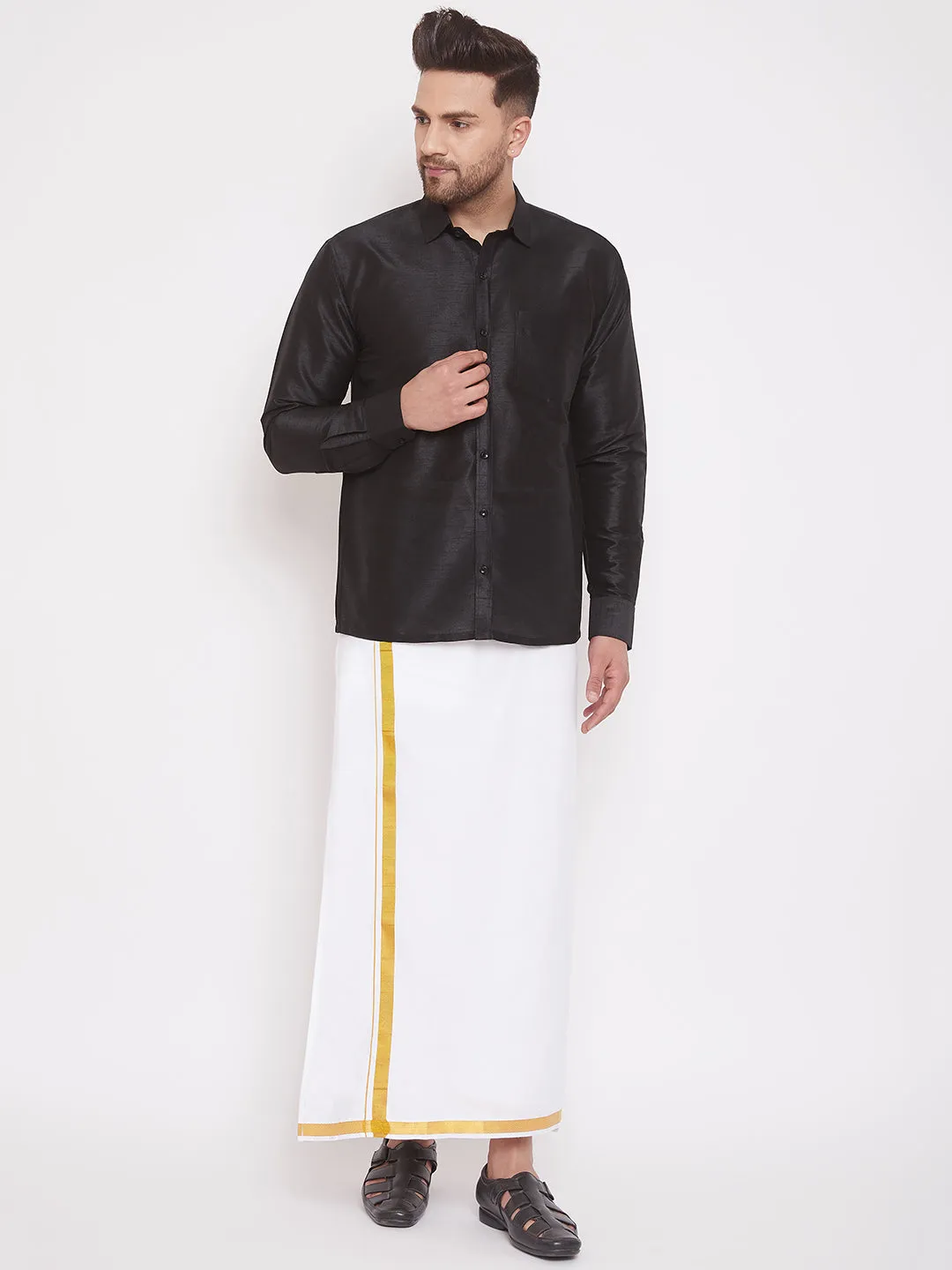 Jashvi Men's Black Silk Blend Ethnic Shirt