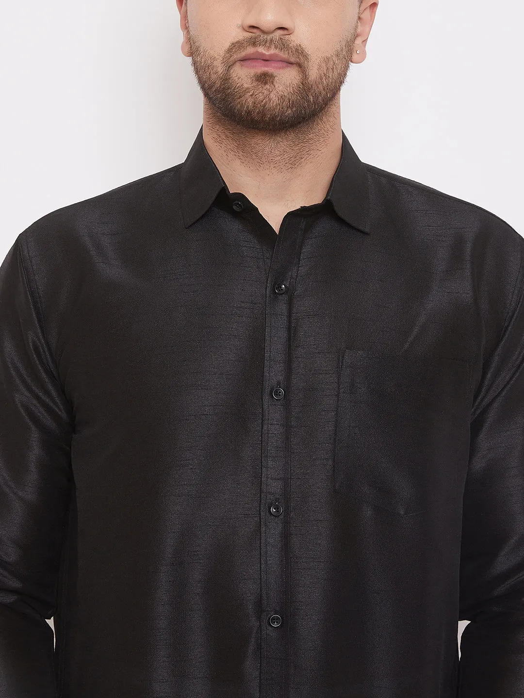 Jashvi Men's Black Silk Blend Ethnic Shirt