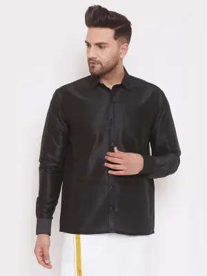 Jashvi Men's Black Silk Blend Ethnic Shirt