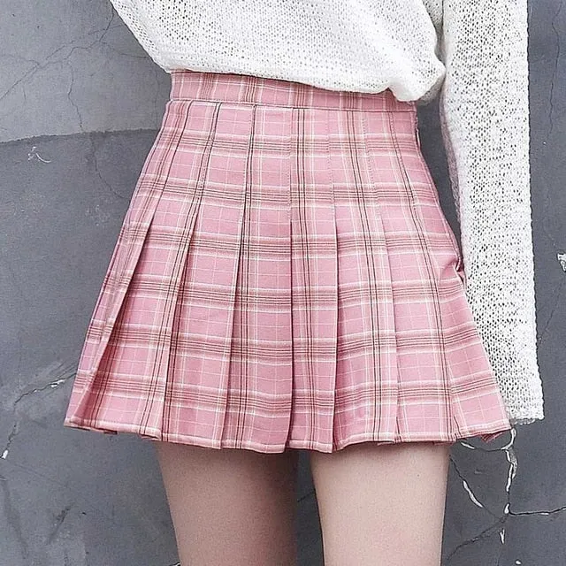 JOSKAA 2024 new ESSENTIAL HARAJUKU PINK PLAID TENNIS SKIRT