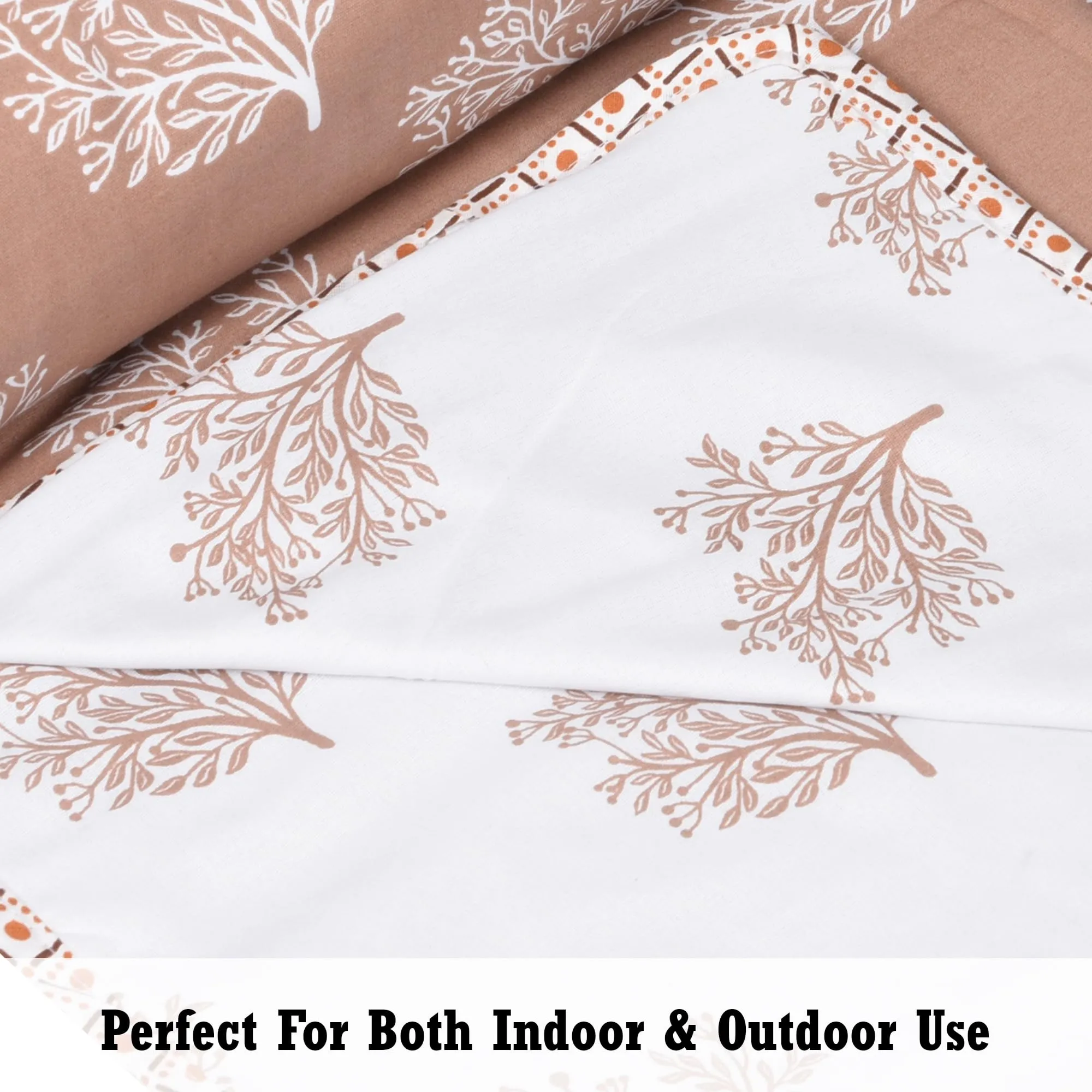 Kuber Industries Blanket | Cotton Double Bed Dohar | Reversible AC Blanket | All-Season Bed Blanket | Lightweight & Portable Blanket for Travelling | White Tree-Print | Brown