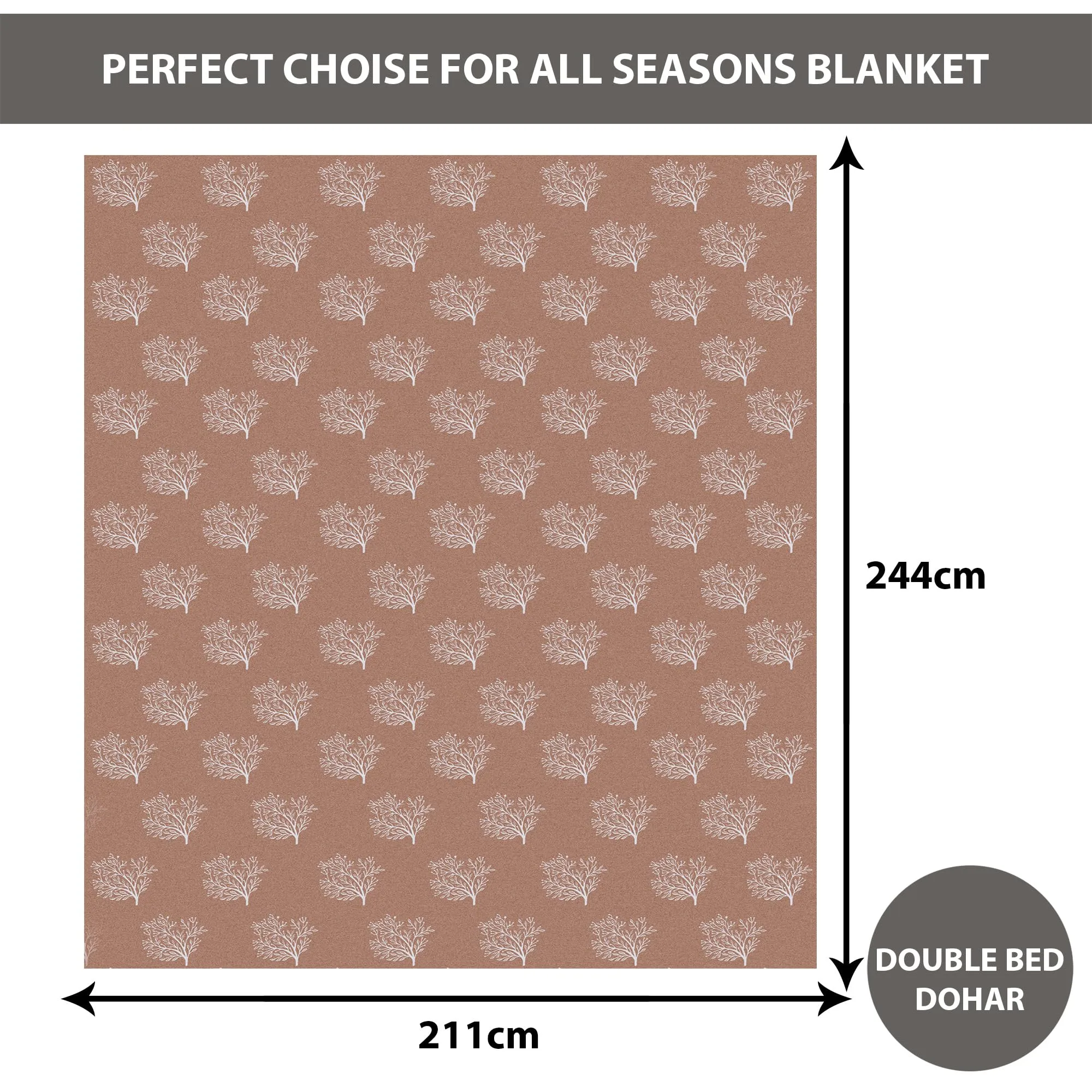 Kuber Industries Blanket | Cotton Double Bed Dohar | Reversible AC Blanket | All-Season Bed Blanket | Lightweight & Portable Blanket for Travelling | White Tree-Print | Brown