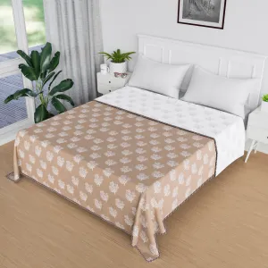 Kuber Industries Blanket | Cotton Double Bed Dohar | Reversible AC Blanket | All-Season Bed Blanket | Lightweight & Portable Blanket for Travelling | White Tree-Print | Brown