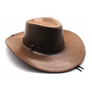 Leather Look Cowboy Hat - Brown