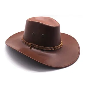 Leather Look Cowboy Hat - Red Brown