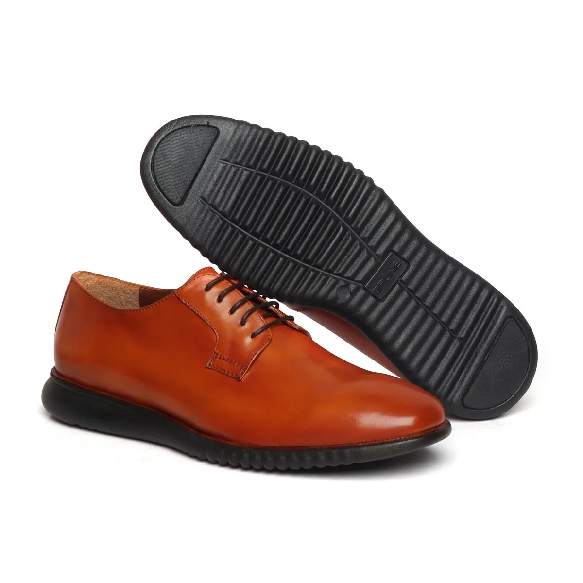 Light Weight Formal Shoes in Orangish Tan Leather With Black Sole