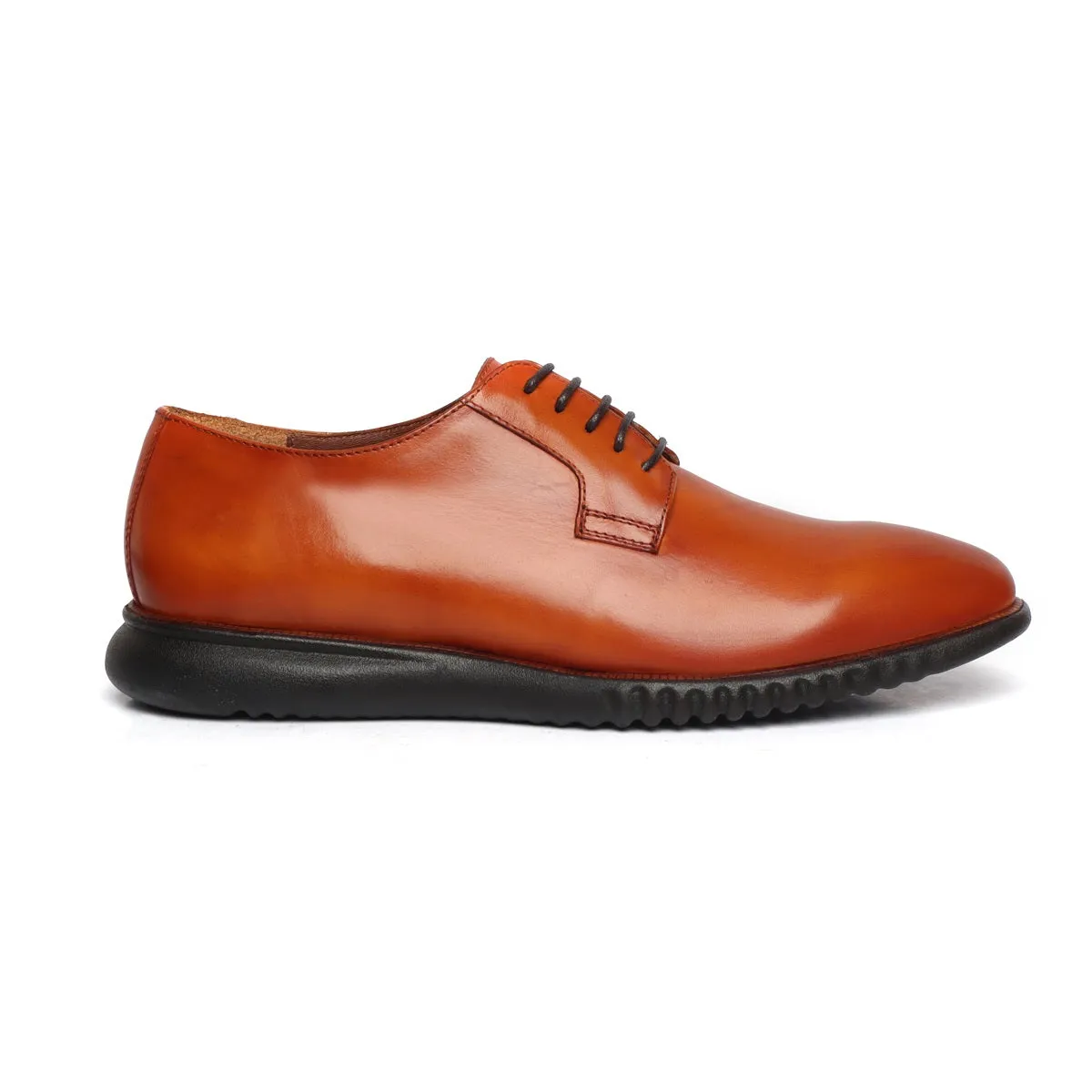 Light Weight Formal Shoes in Orangish Tan Leather With Black Sole