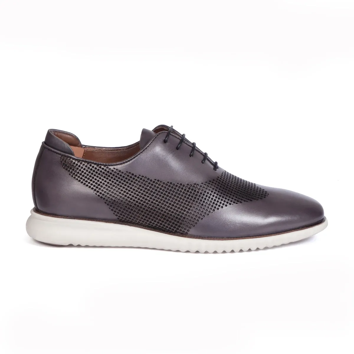 Light Weight Sole Sneakers with Contrasting Circular Etching Grey Whole Cut/One Piece Leather