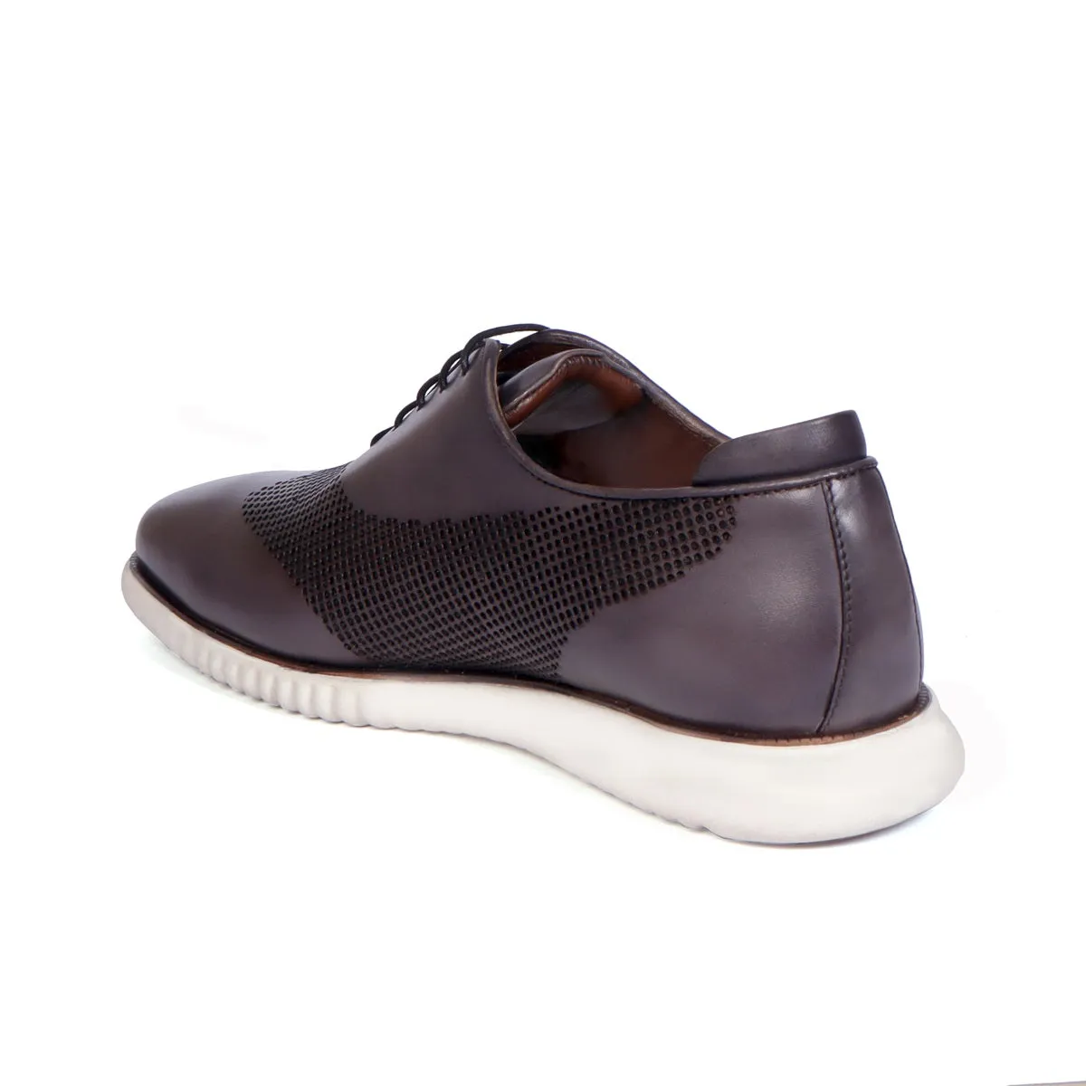 Light Weight Sole Sneakers with Contrasting Circular Etching Grey Whole Cut/One Piece Leather