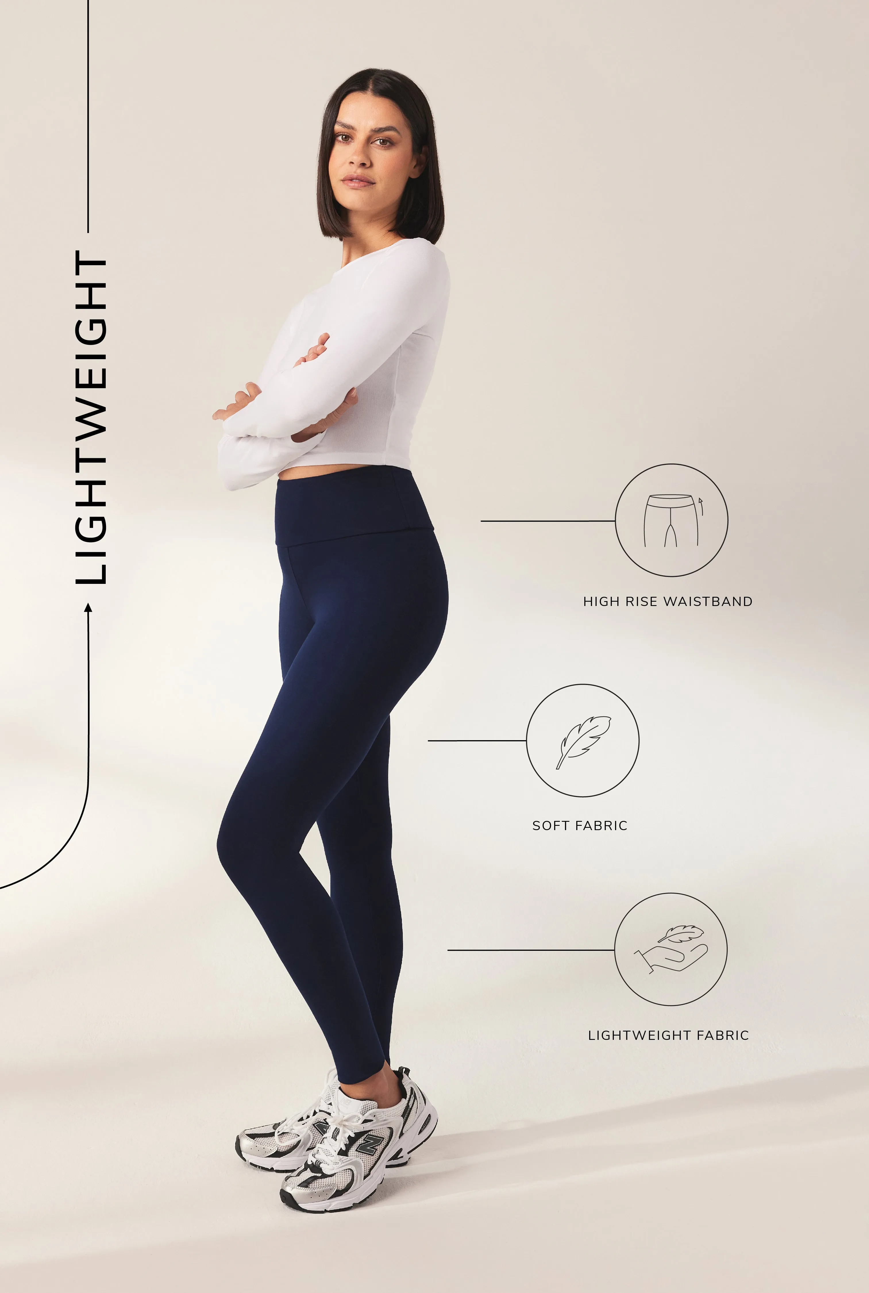 Lightweight Everyday High Waisted Leggings - Navy