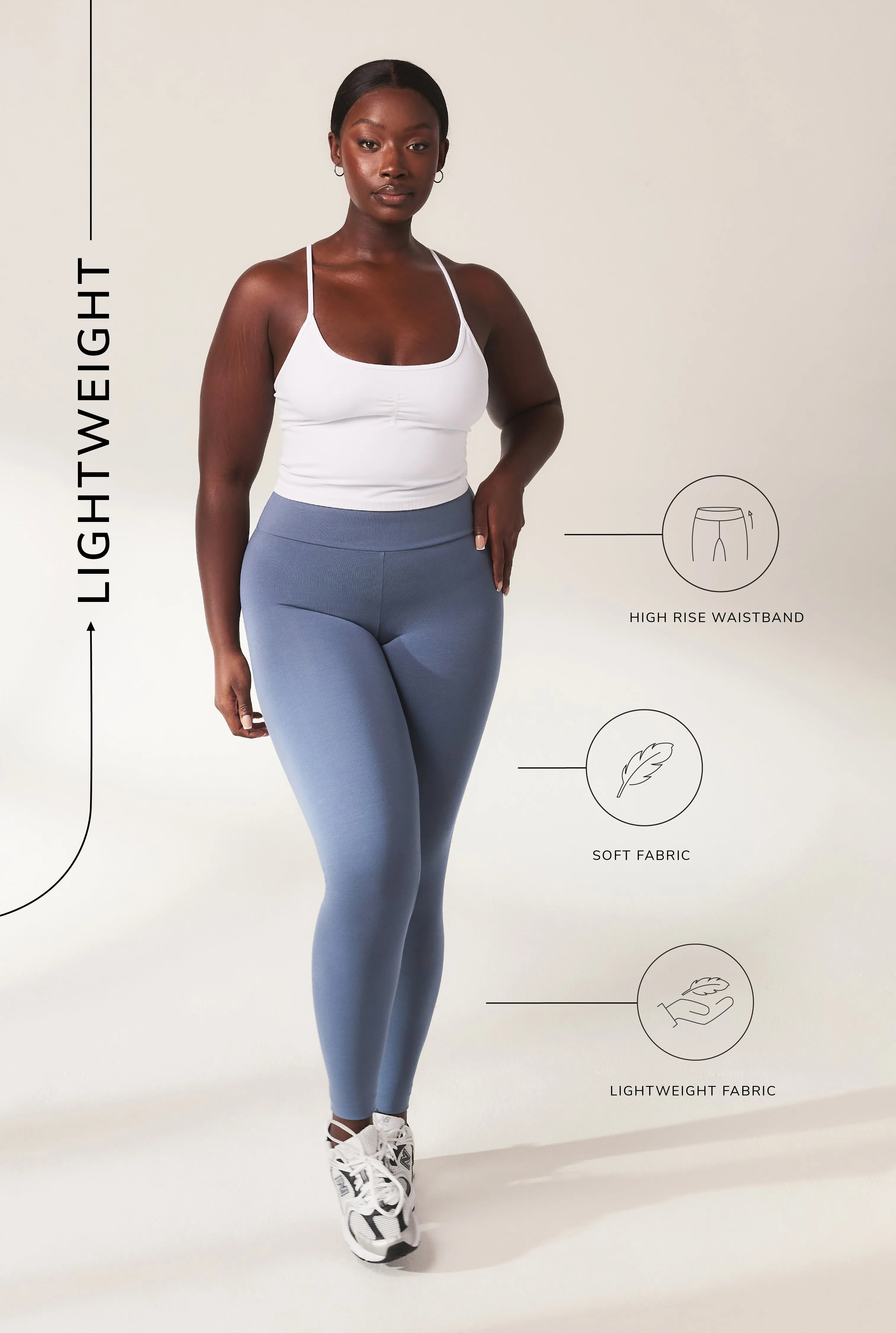 Lightweight Everyday High Waisted Leggings - Steel Blue