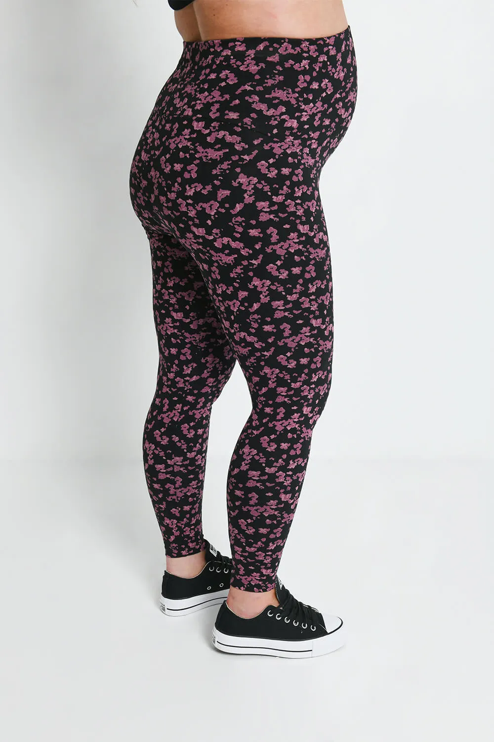 Maternity Everyday Leggings - Black/Burgundy Floral