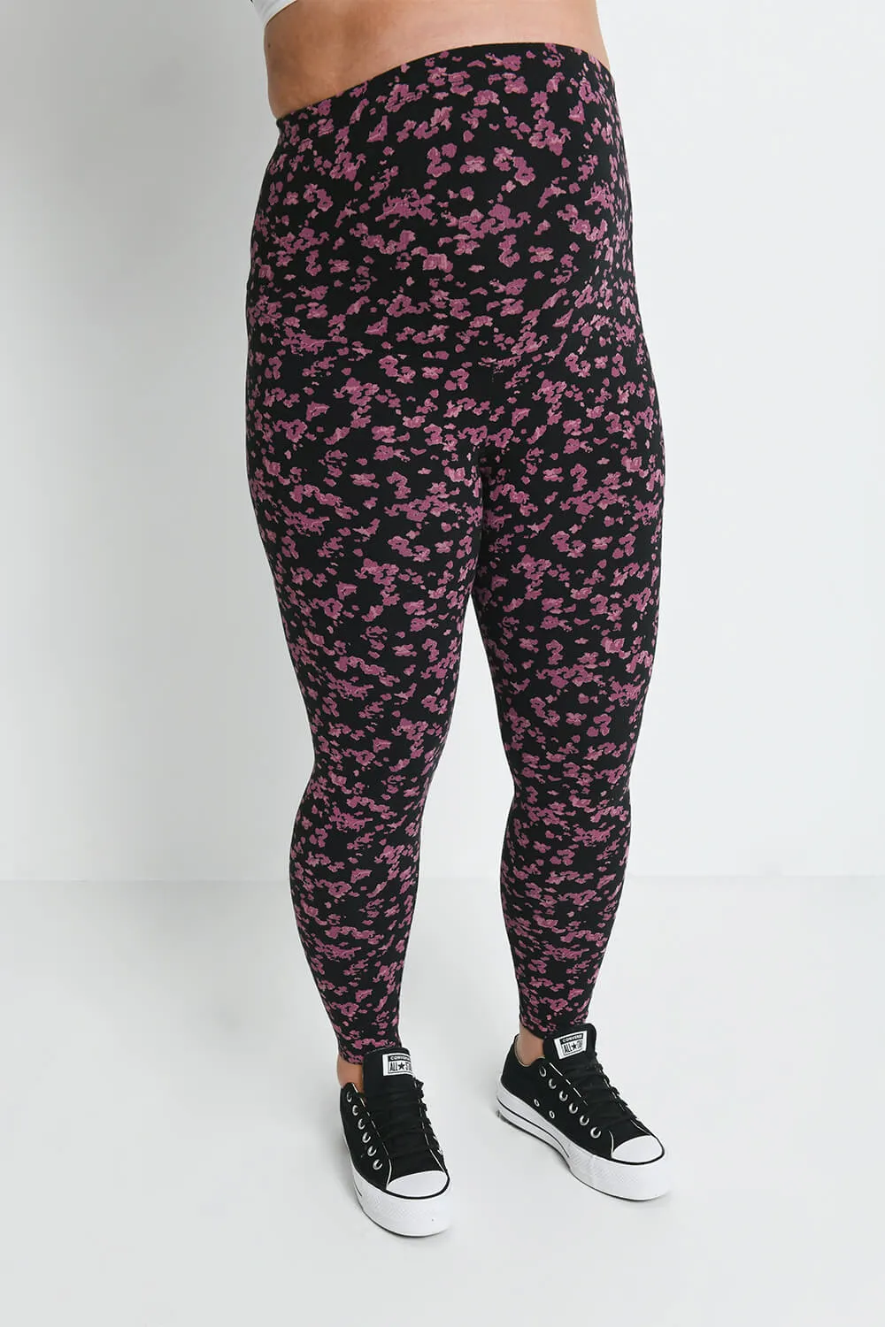 Maternity Everyday Leggings - Black/Burgundy Floral